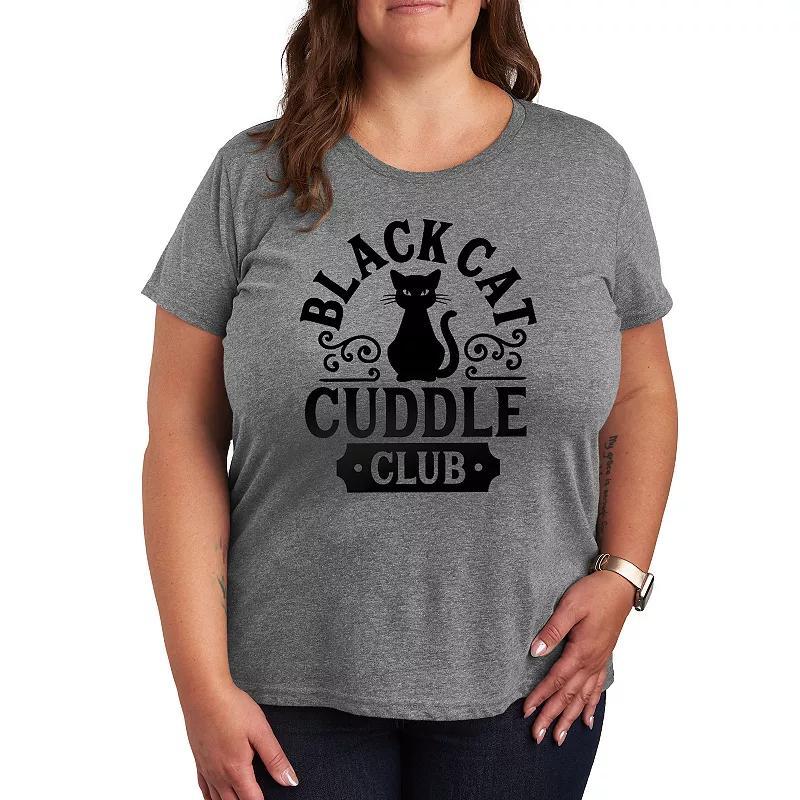 Plus Size Black Cat Cuddle Club Graphic Tee, Womens White Product Image