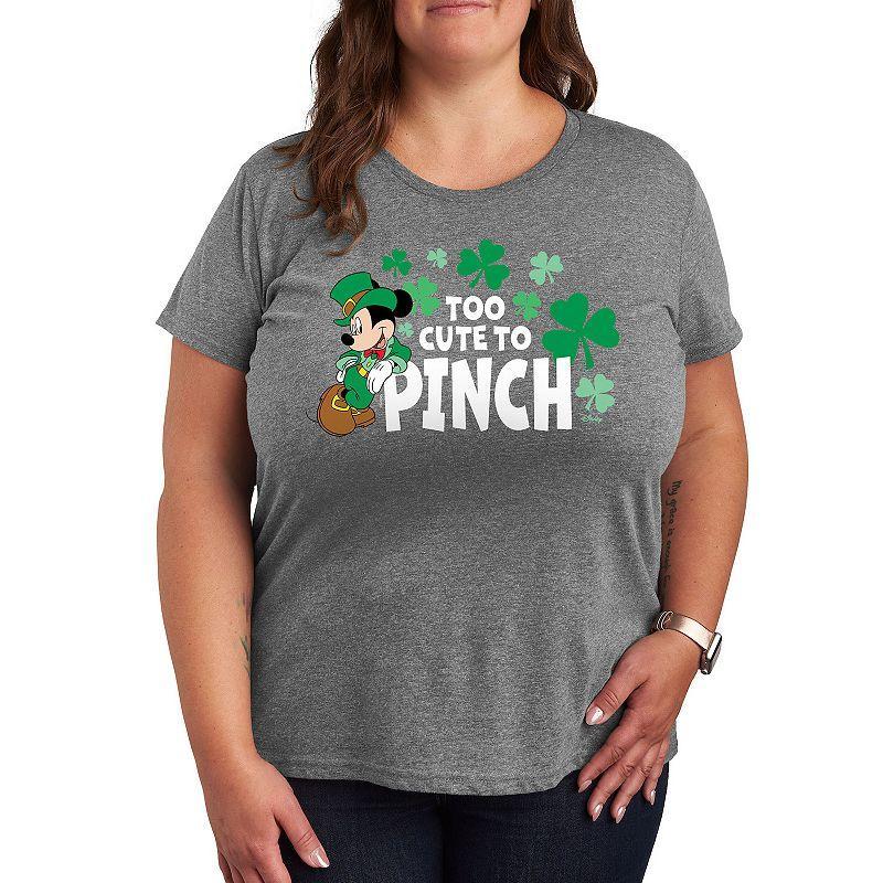 Disneys Mickey Mouse Plus Too Cute To Pinch Graphic Tee, Womens Grey Gray Product Image