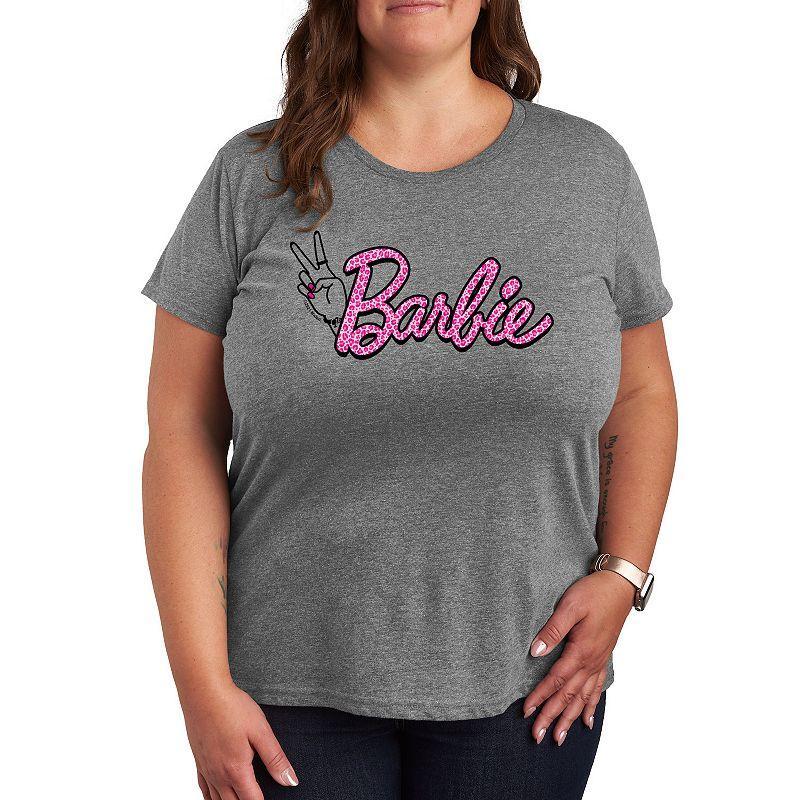 Plus Barbie Pink Leopard Print Logo Graphic Tee, Womens Product Image