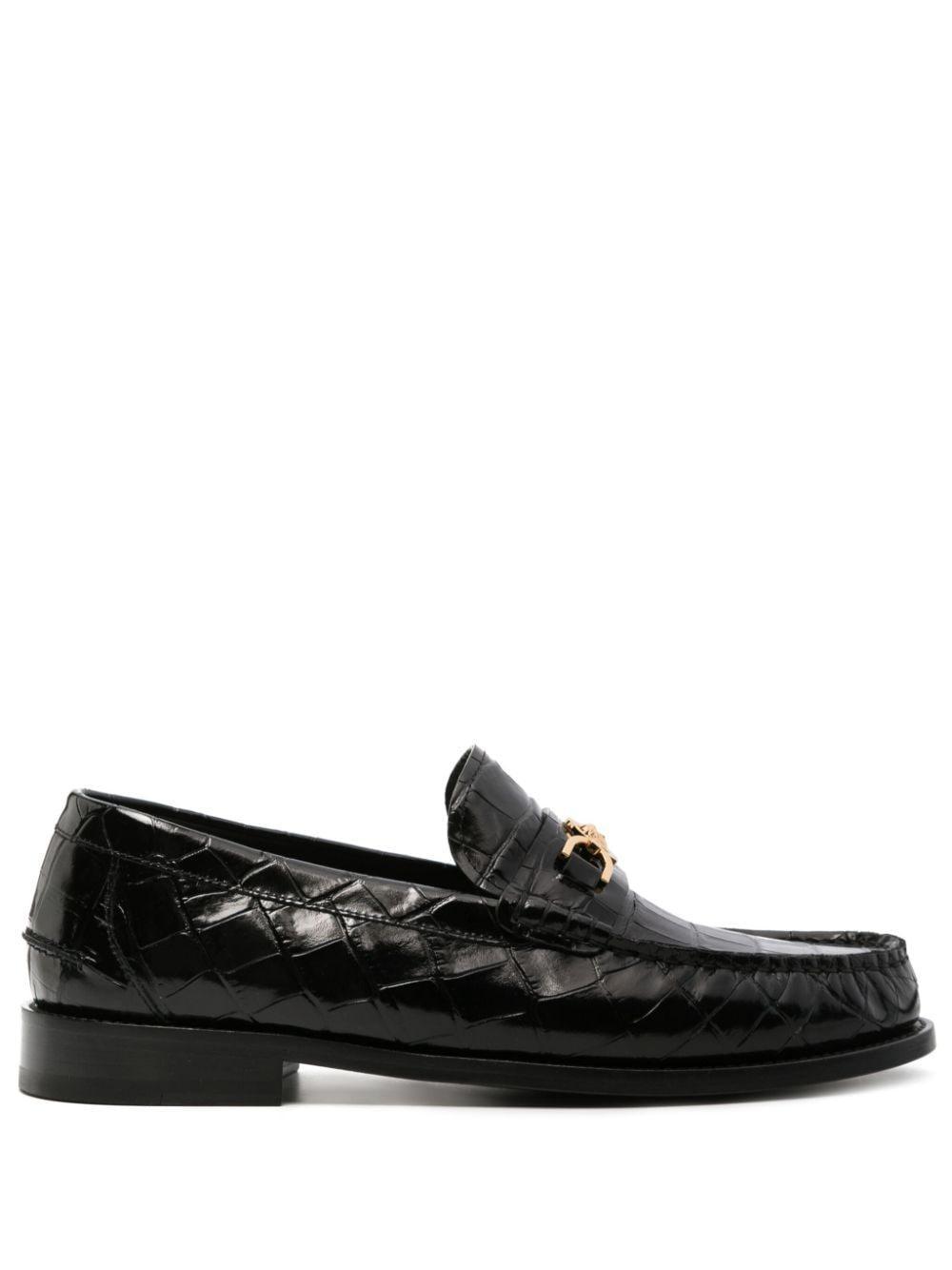 Medusa Crocodile-embossed Leather Loafers In Black Product Image