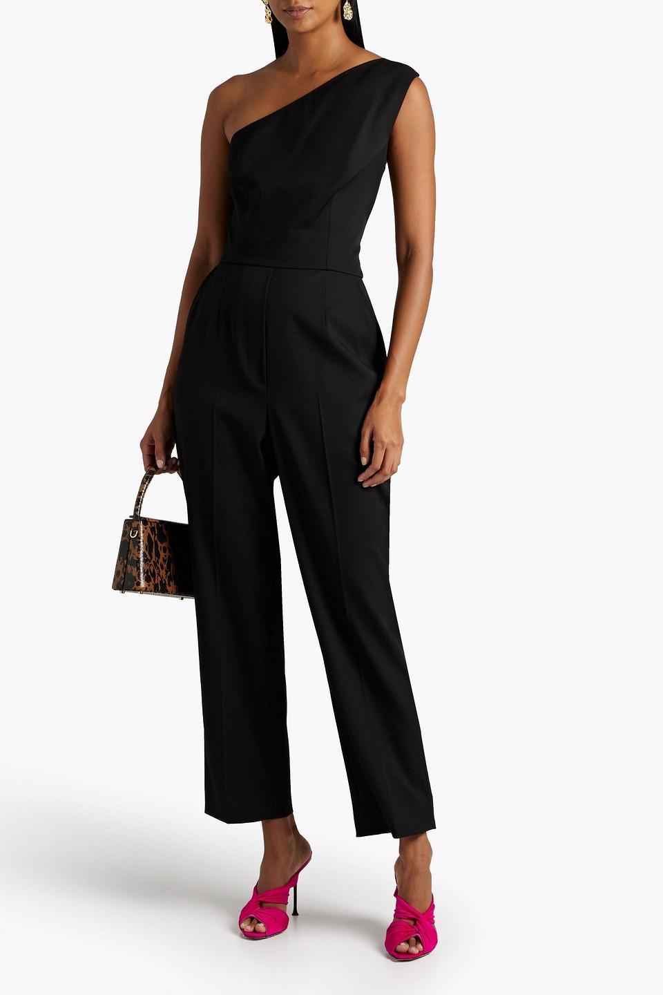 One-shoulder Stretch-wool Jumpsuit In Black Product Image