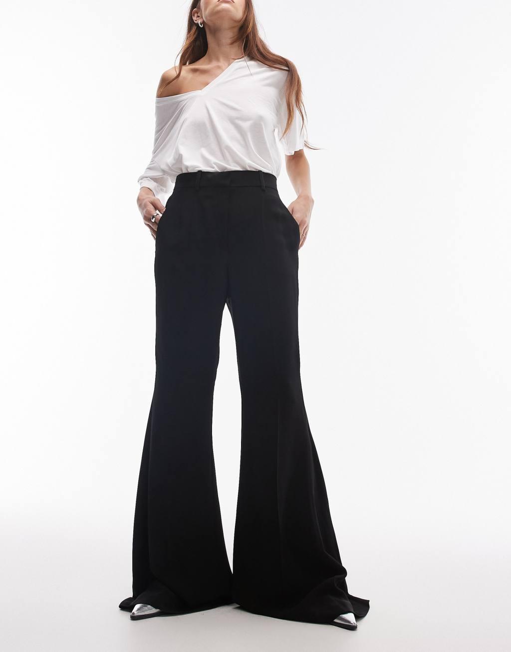 Mango wide leg flared pants in black Product Image