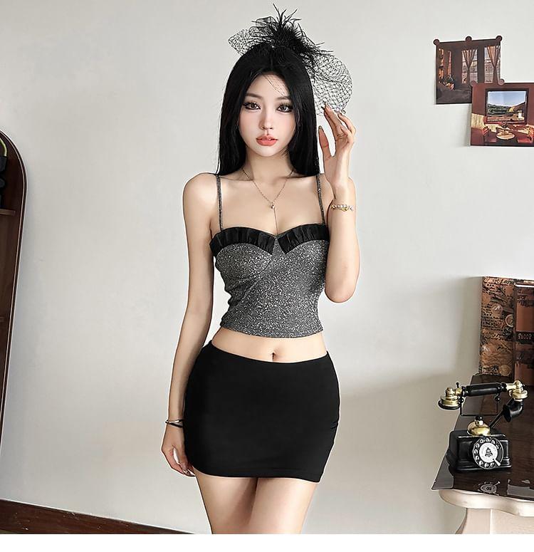 Two Tone Sequin Crop Camisole Top Product Image