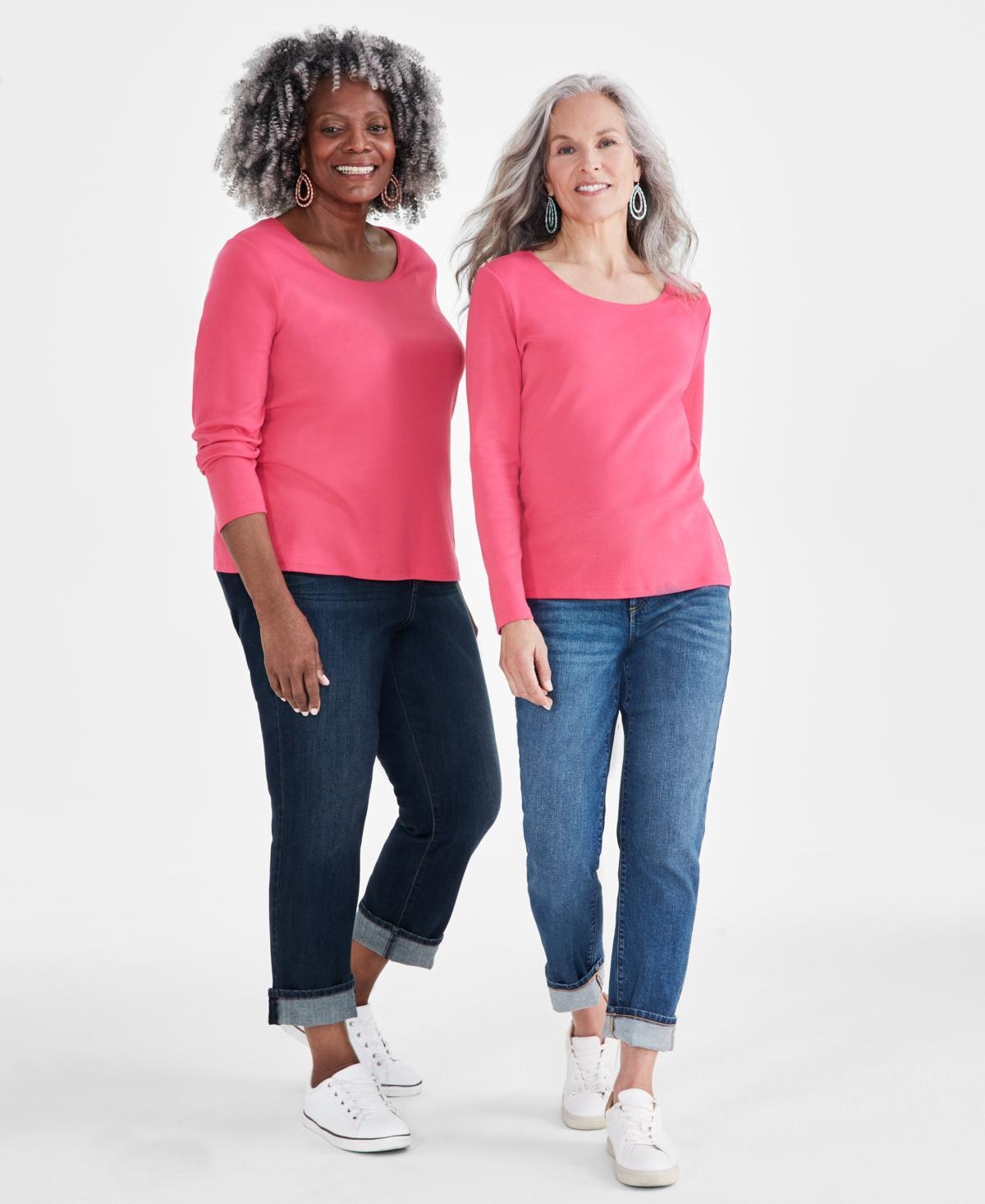 Women's Cotton Long-Sleeve Scoop-Neck Top, Created for Macy's Product Image