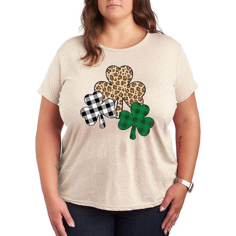 Plus Patterned Shamrocks Graphic Tee, Womens Grey Gray Product Image