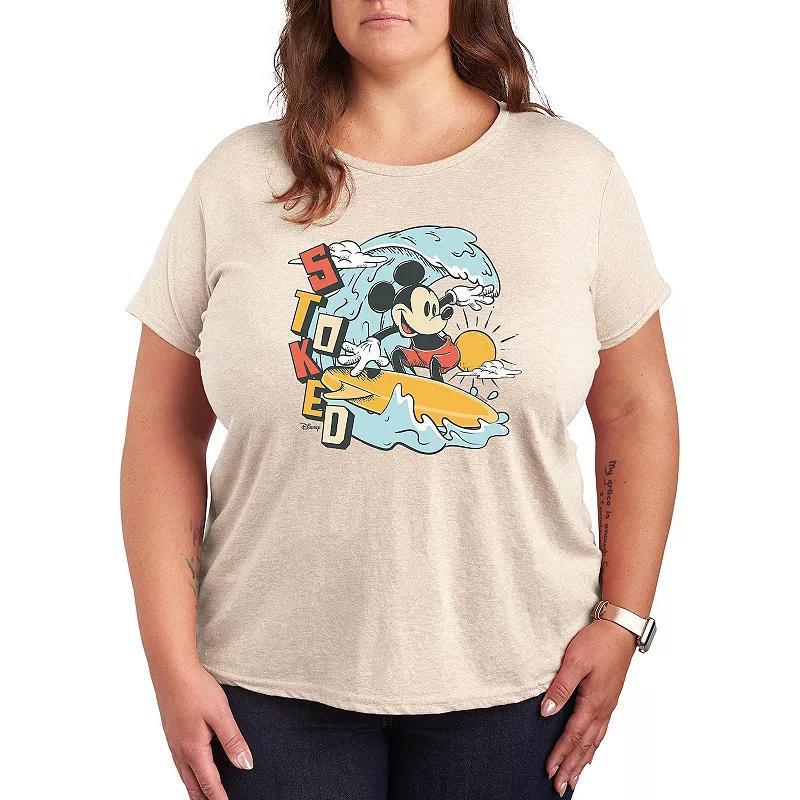 Disneys Mickey Mouse Plus Stoked Graphic Tee, Womens Grey Green Product Image