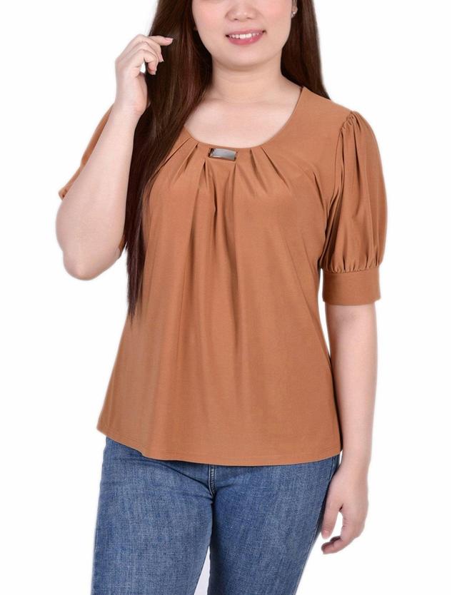 Short Sleeve Balloon Sleeve Top With Hardware - Petite Product Image