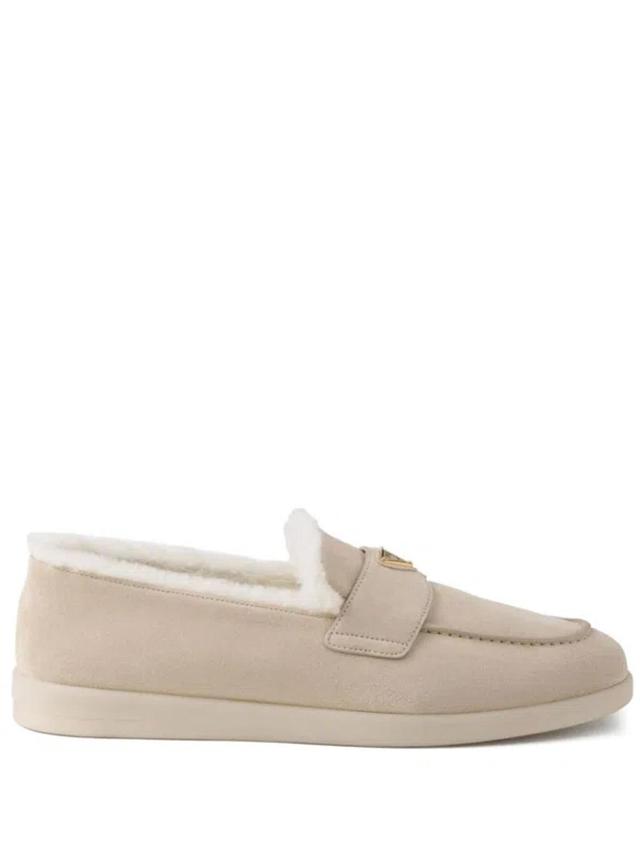 PRADA Suede Loafers In Neutrals Product Image