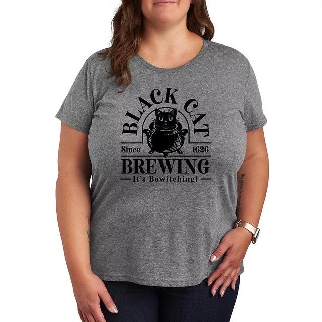 Plus Size Black Cat Brewing Graphic Tee, Womens Grey Gray Product Image