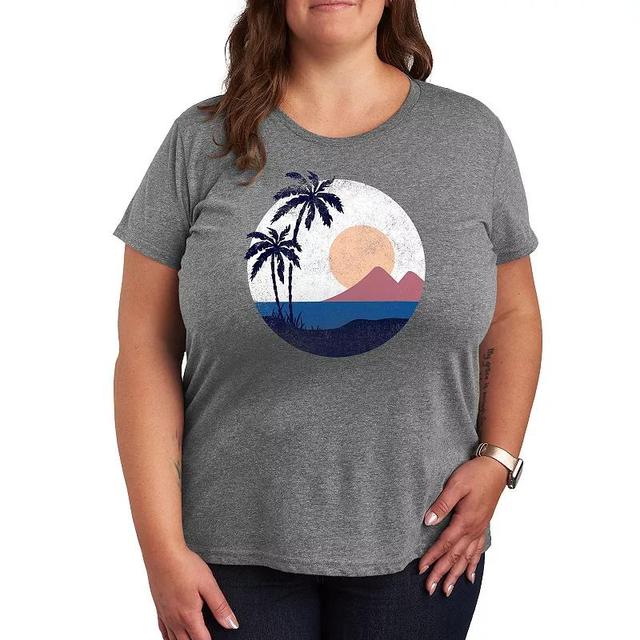 Plus Geometric Beach Scene Graphic Tee, Womens Grey Gray Product Image