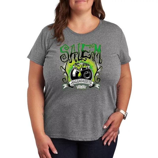 Plus Size Salem Witchy Collegiate Graphic Tee, Womens Grey Gray Product Image