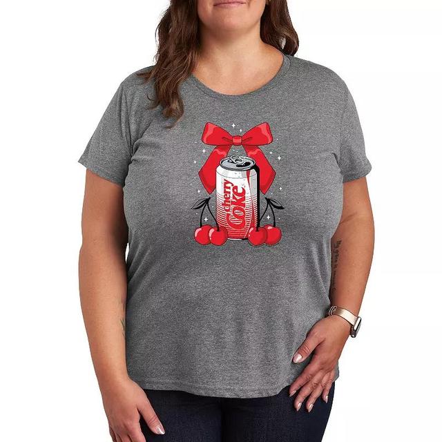 Plus Size Coca-Cola Cherry Can Bow Graphic Tee, Womens Grey Gray Product Image