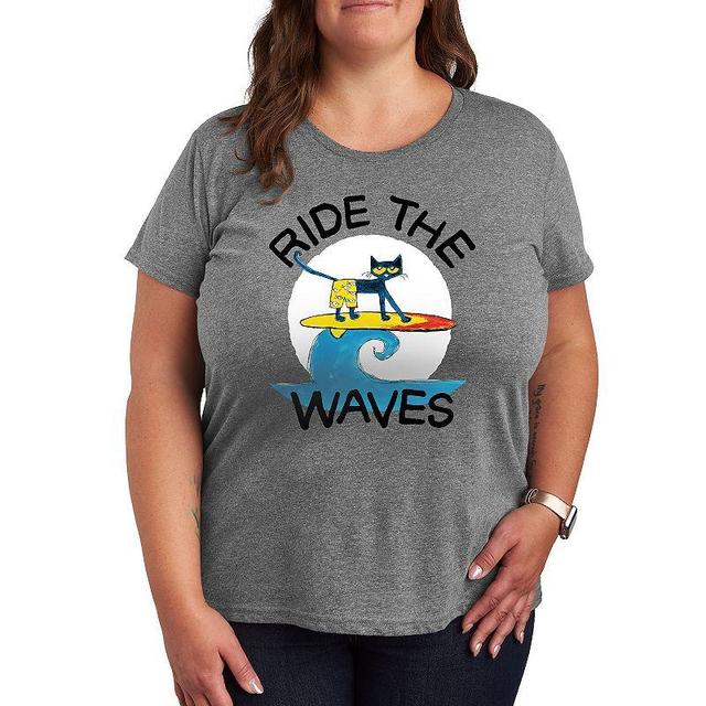 Plus Pete the Cat Ride The Waves Graphic Tee, Womens Grey Gray Product Image