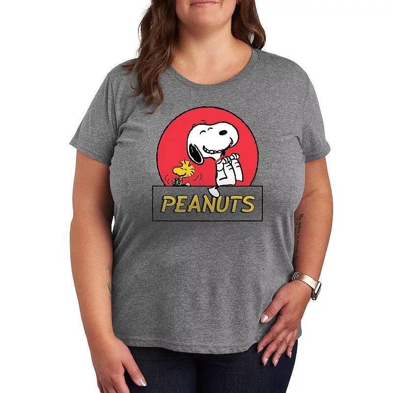 Plus Peanuts Circle Logo Graphic Tee, Womens Grey Gray Product Image