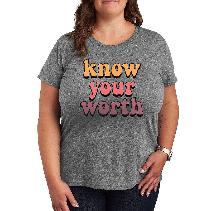 Plus Know Your Worth Graphic Tee, Womens Med Grey Product Image