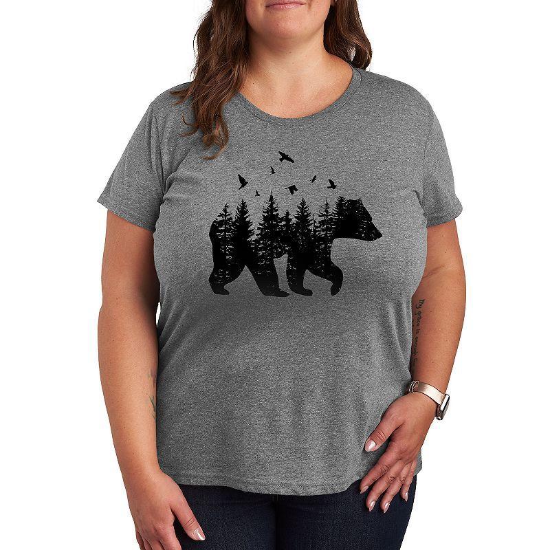 Plus Size Forest Bear Silhouette Graphic Tee, Womens Grey Gray Product Image