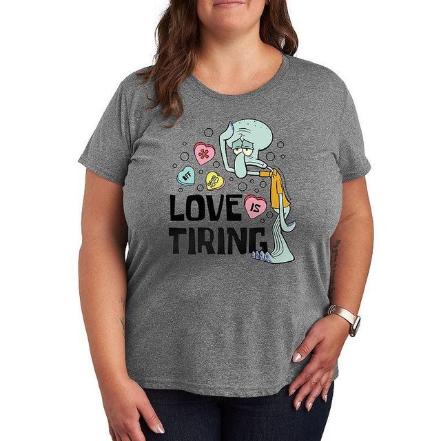 Plus Size SpongeBob Squarepants Squidward Love Is Tiring Graphic Tee, Womens Grey Gray Product Image