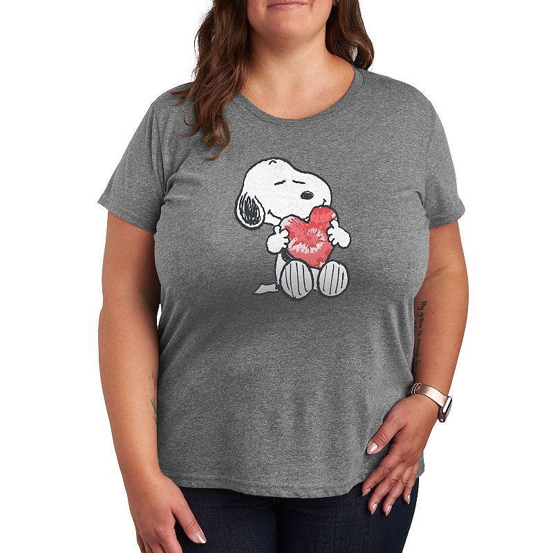 Plus Peanuts Snoopy With Heart Graphic Tee, Womens Grey Gray Product Image