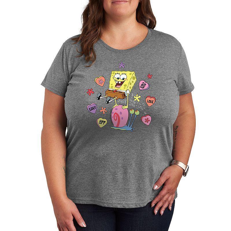 Plus Size SpongeBob Squarepants Spongebob Gary Candy Hearts Graphic Tee, Womens Product Image