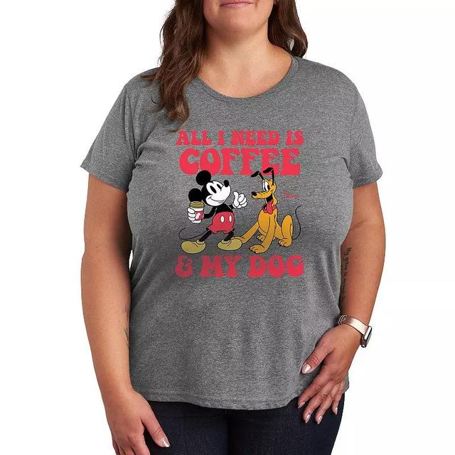 Disneys Mickey Mouse & Pluto Plus Coffee And My Dog Graphic Tee, Womens Product Image