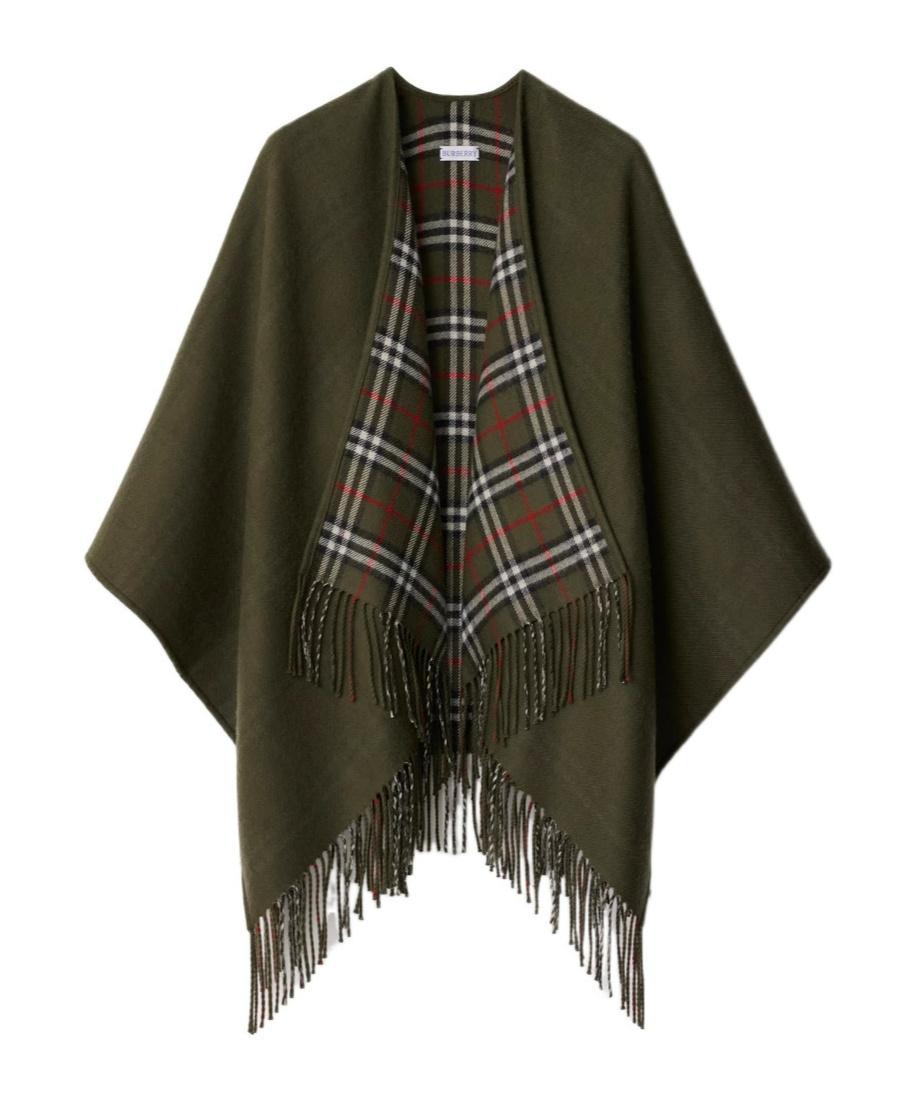 BURBERRY Reversible Check Wool Cape In Green Product Image