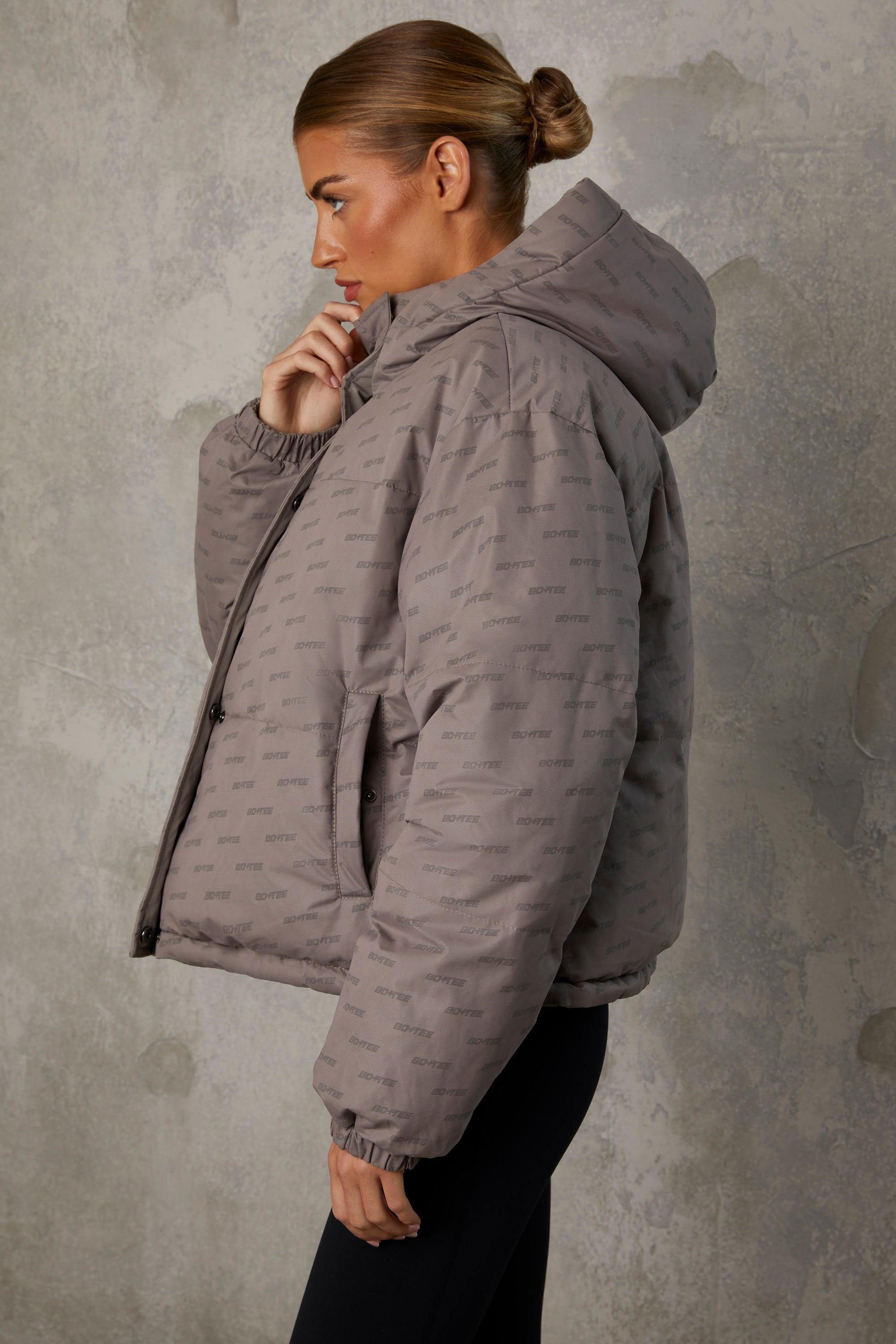 Reversible Hooded Puffer Jacket in Warm Grey Product Image