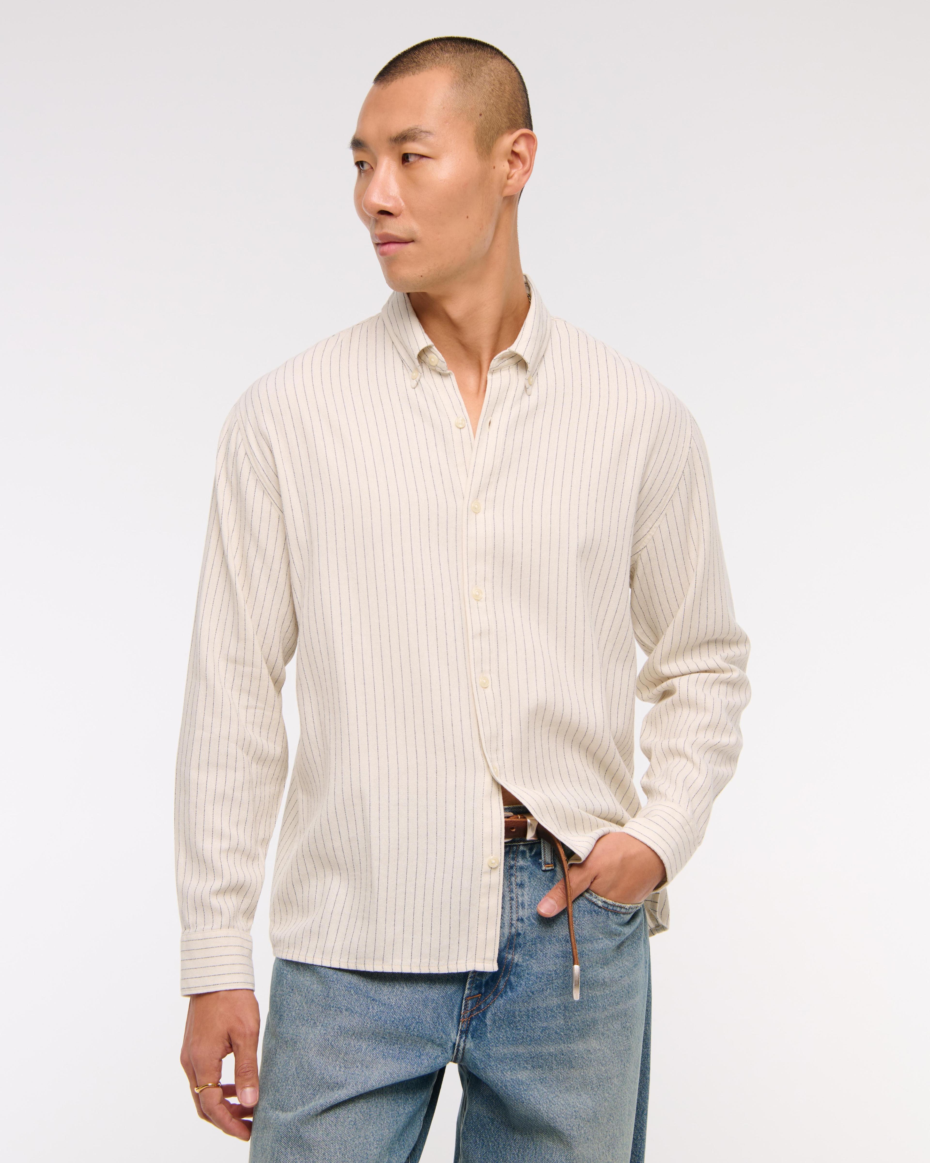 Long-Sleeve Crepe Button-Up Shirt Product Image