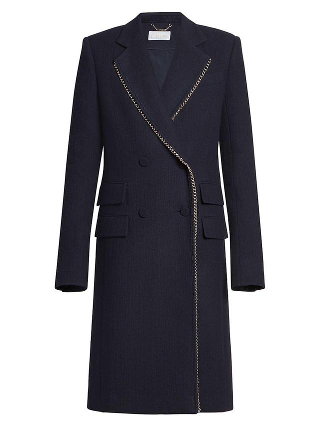 Womens Chain-Embellished Long Wool Coat Product Image