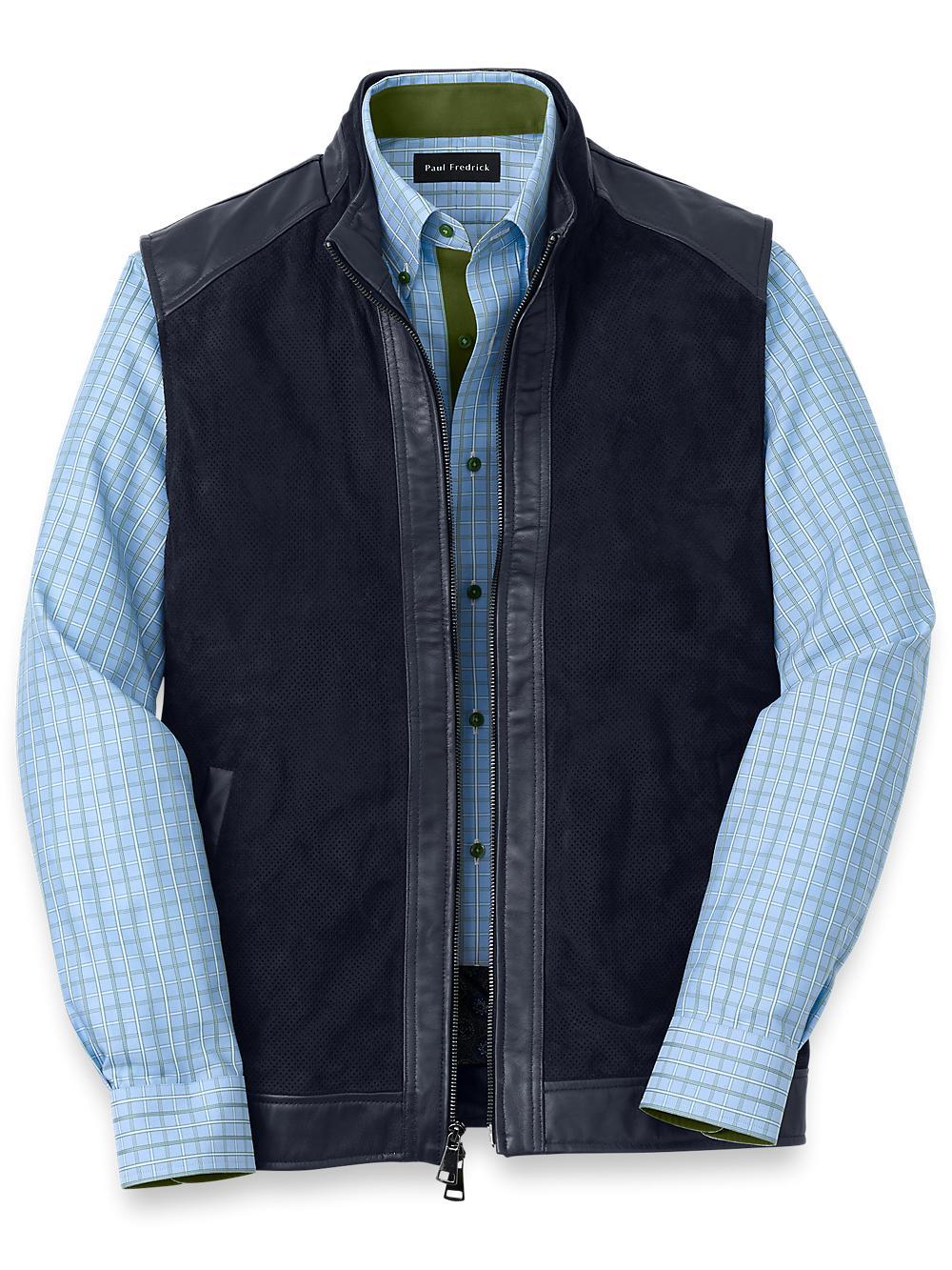 Perforated Suede Vest - Navy Product Image