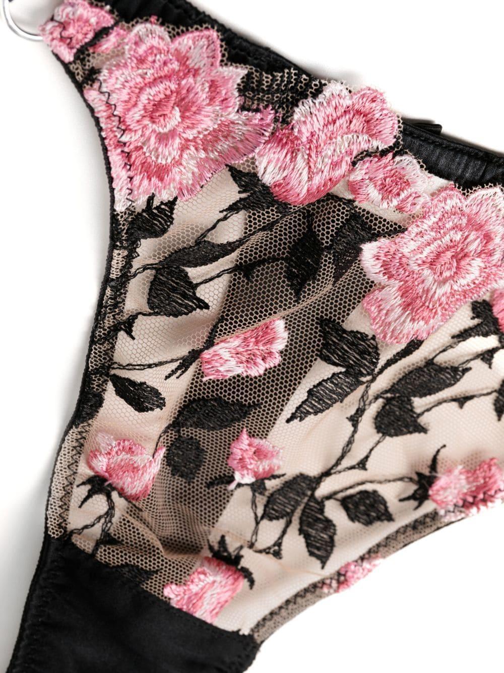 floral-embroidery semi-sheer thong Product Image