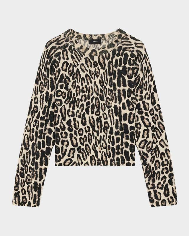 Leopard Cropped Crewneck Sweater Product Image