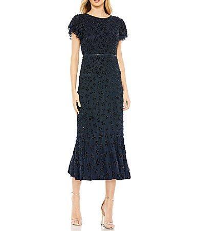 Womens Flutter Sleeve Beaded Midi Dress Product Image