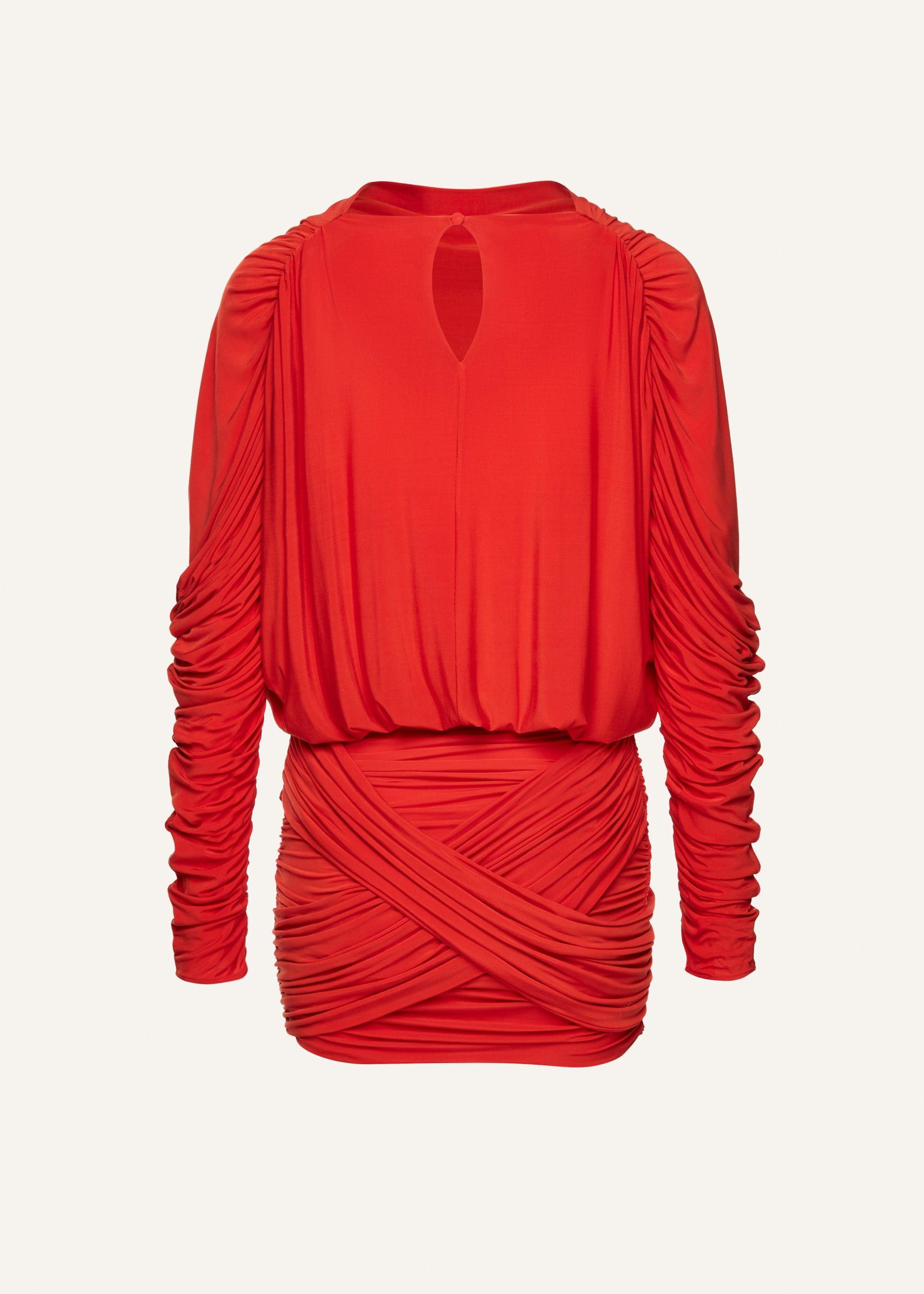 Long-sleeve jersey mini dress in red Product Image