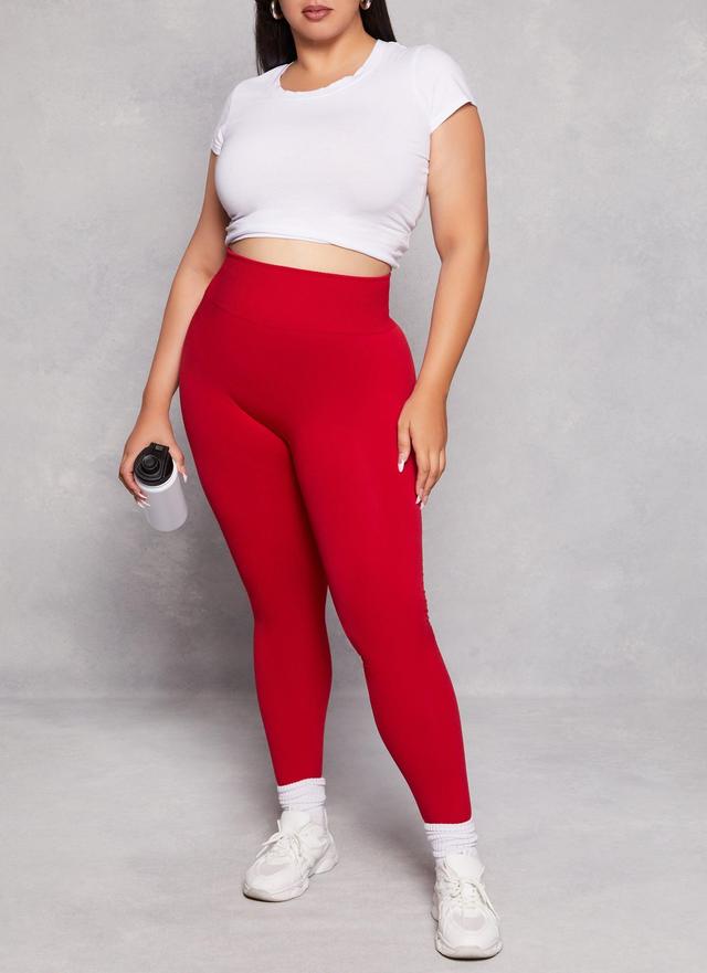 Womens Plus Size Fleece Textured Waistband Leggings Product Image