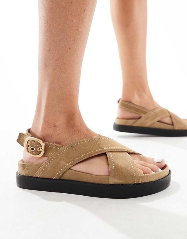 Stradivarius cross strap slingback sandal in tan  Product Image