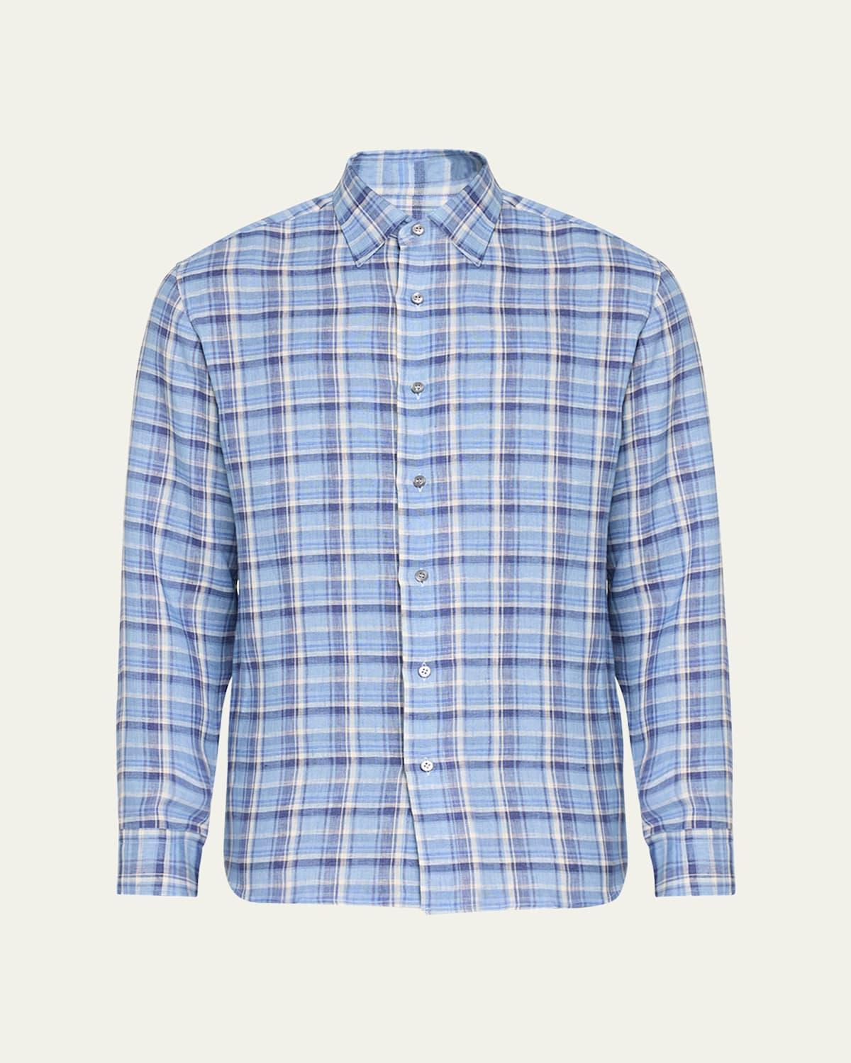 Mens Linen Plaid Casual Button-Down Shirt Product Image