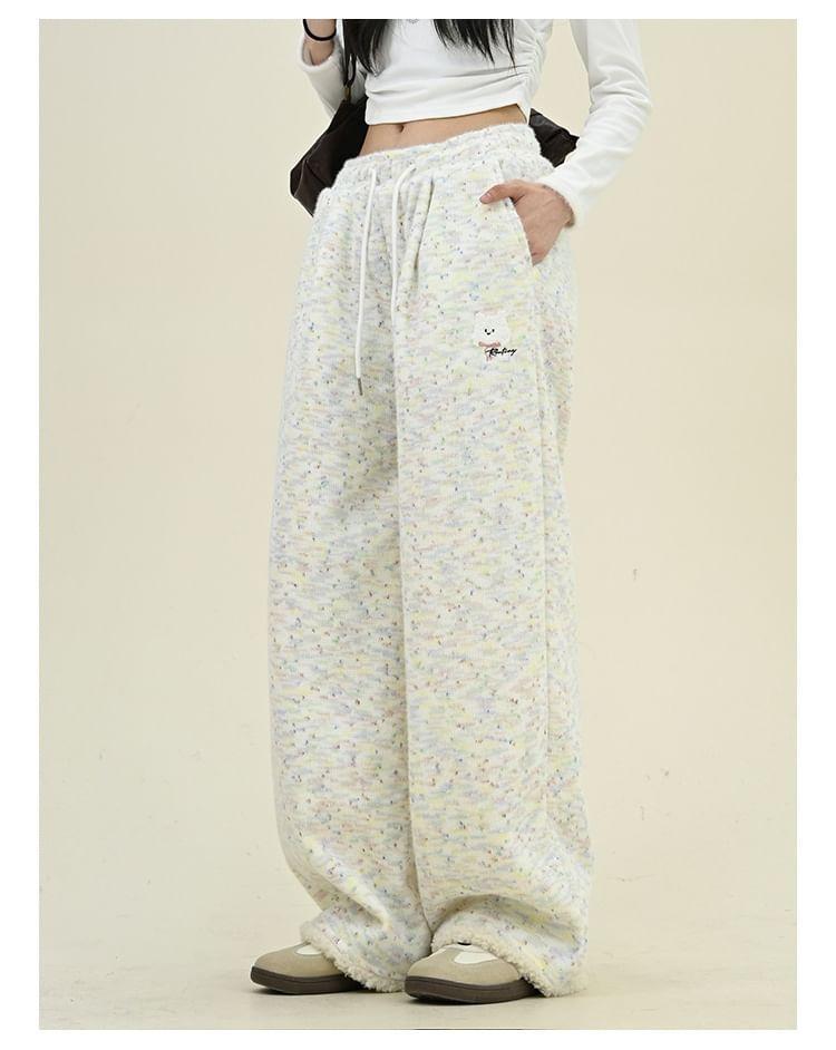 Drawstring Waist Lettering Wide Leg Sweatpants Product Image