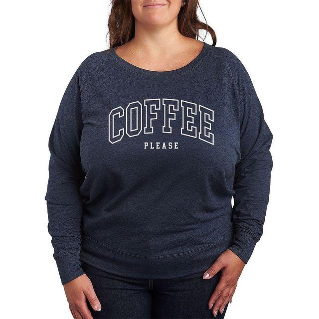 Plus Collegiate Coffee Please Slouchy Graphic Sweatshirt, Womens Blue Product Image