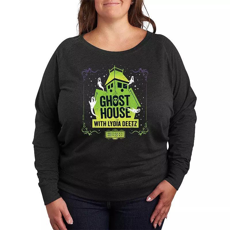 Plus Size Beetlejuice 2 Ghost House Lightweight French Terry Sweatshirt, Womens Heather Grey Product Image