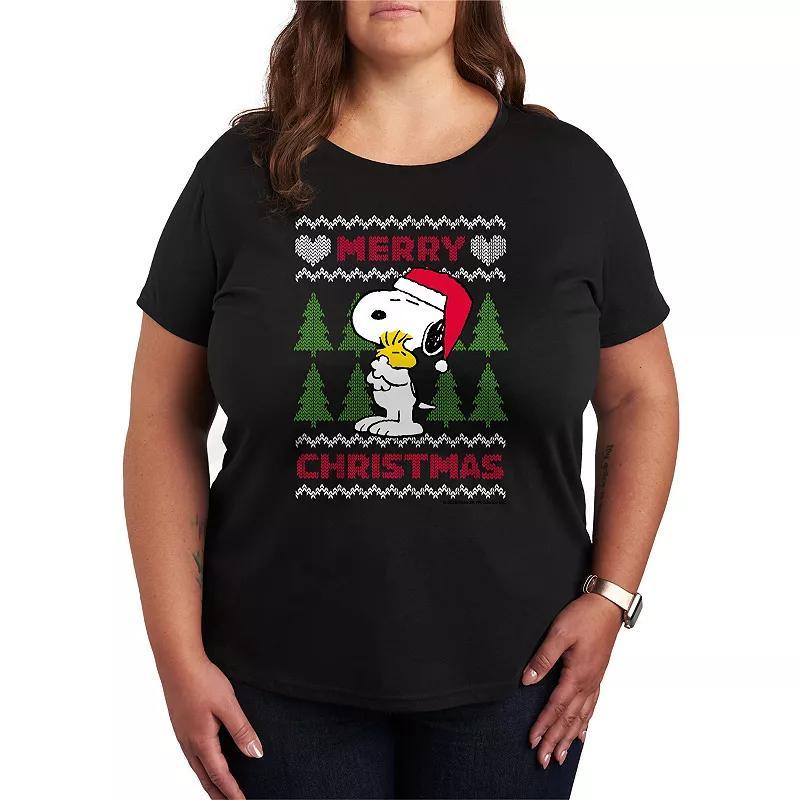 Plus Size Peanuts Snoopy Christmas Sweater Graphic Tee, Womens Product Image