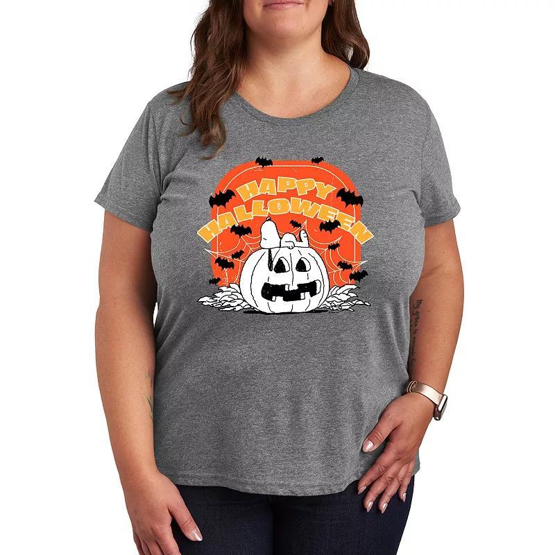 Plus Size Peanuts Snoopy Retro Halloween Graphic Tee, Womens Grey Gray Product Image