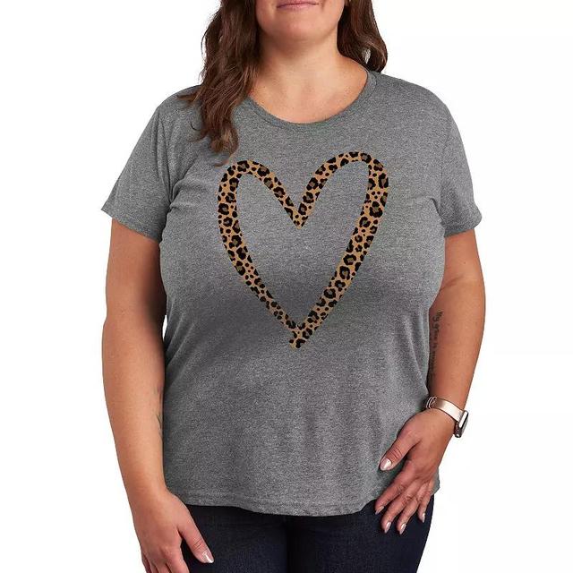 Plus Leopard Print Heart Outline Graphic Tee, Womens Grey Juniper Product Image