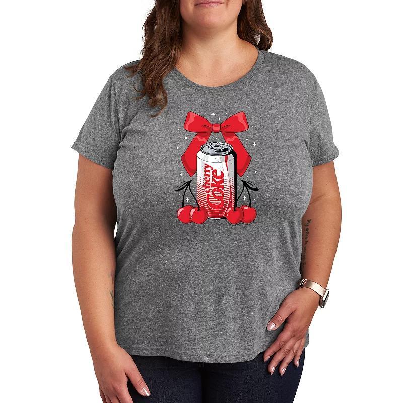 Plus Size Coca-Cola Cherry Can Bow Graphic Tee, Womens Grey Gray Product Image