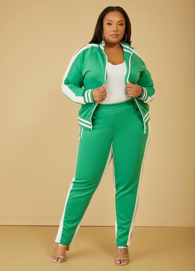 Plus Size Zip Detailed Striped Track Pants Ashley Stewart Product Image