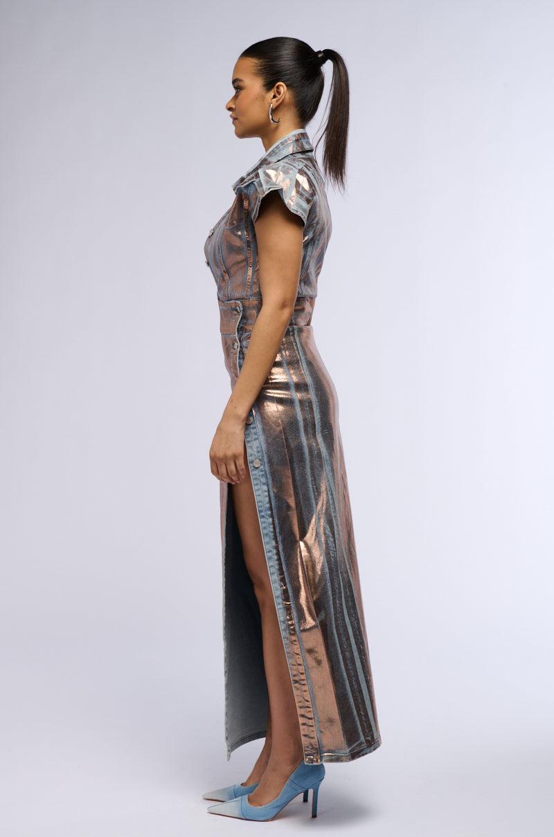 NEVER TOO MUCH DENIM METALLIC MAXI DRESS Product Image