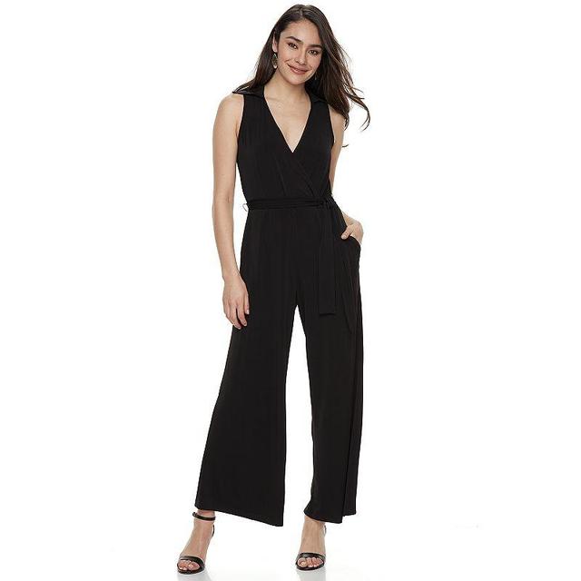 Womens Nina Leonard Surplice Wide-Leg Jumpsuit Black Product Image