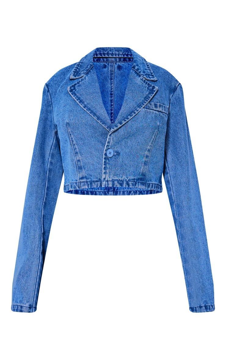 Petite Blue Cropped Denim Blazer Product Image