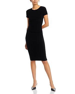 Norma Kamali Short Sleeve Crew Neck Shirred Waist Dress (Black) Women's Dress Product Image