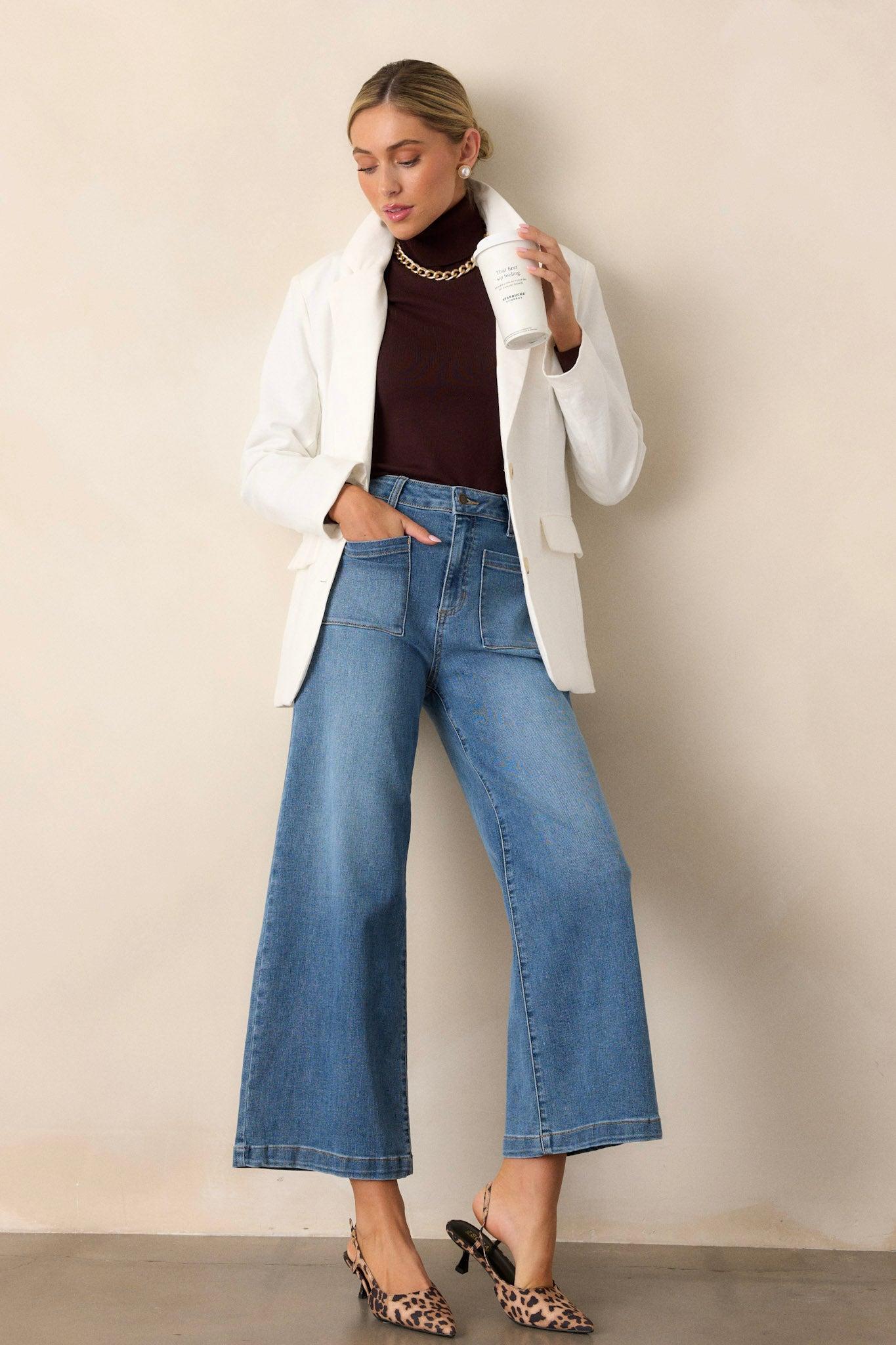 Sunday Morning Medium Wash Wide Leg Jeans Product Image