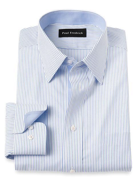 Non-Iron Cotton Stripe Dress Shirt With Contrast Trim - Blue Product Image